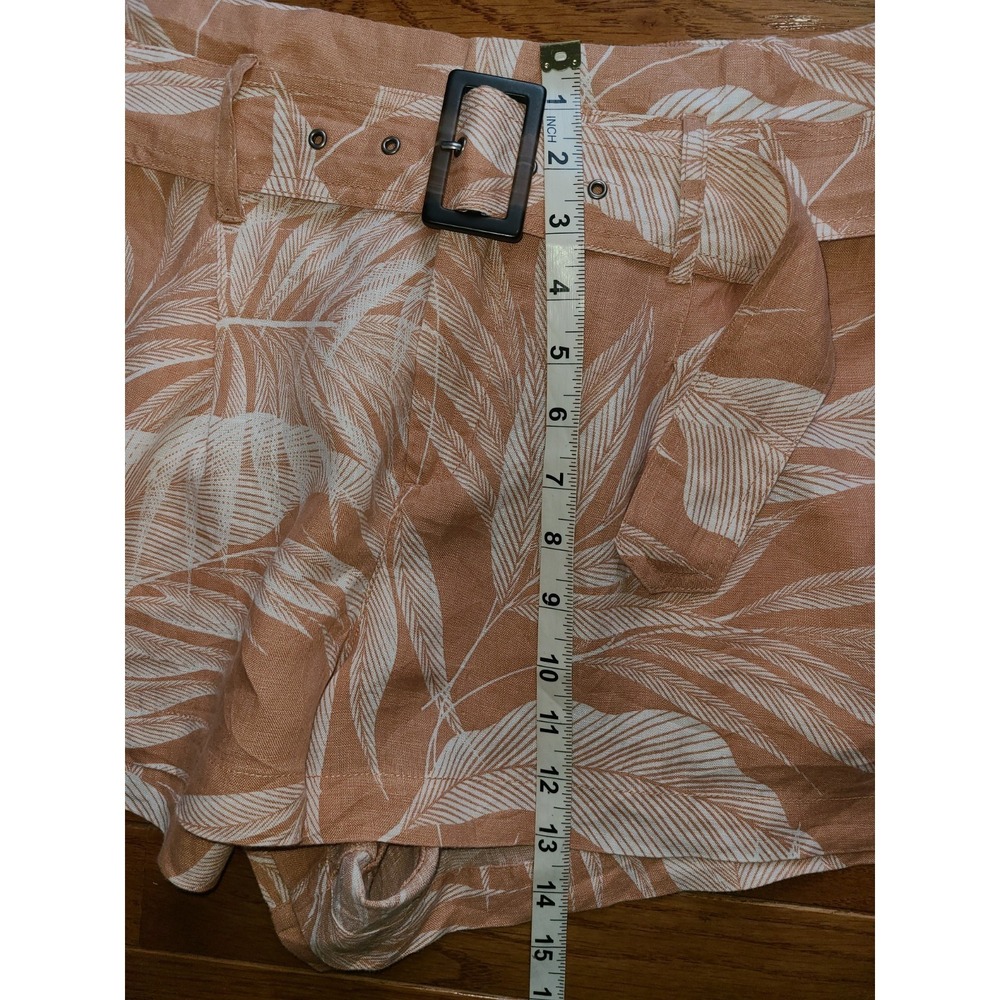 Tahari Womens Shorts M NWOT 100% Linen Palm Leaf Tropical Print Belted High Rise - Picture 4 of 9